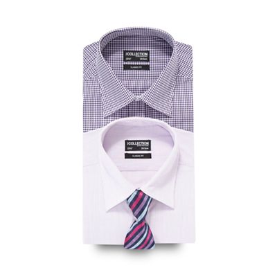 The Collection Pack of two purple and lilac printed shirts with a tie